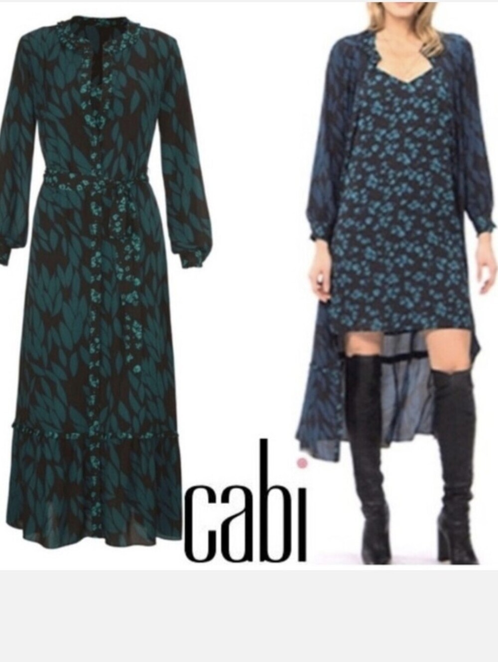 CAbi 2-Piece Floral Button Front Maxi Dress w/Slip Dress & Belt Medium, EUC